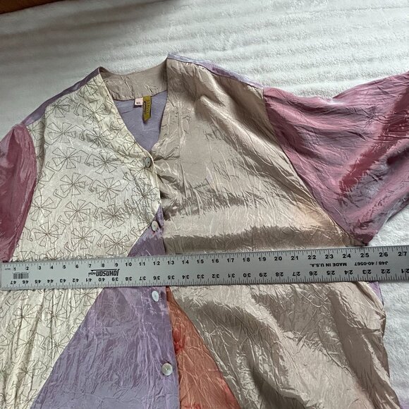 Staley Gretzinger Patchwork Crinkle Multicolor Asymmetrical Button-Up Jacket M/L - Picture 6 of 8